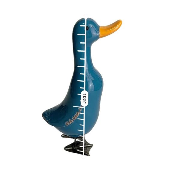 Folk Art Ceramic Blue Duck Figurine Yellow Beak Home Decor - Picture 6 of 8
